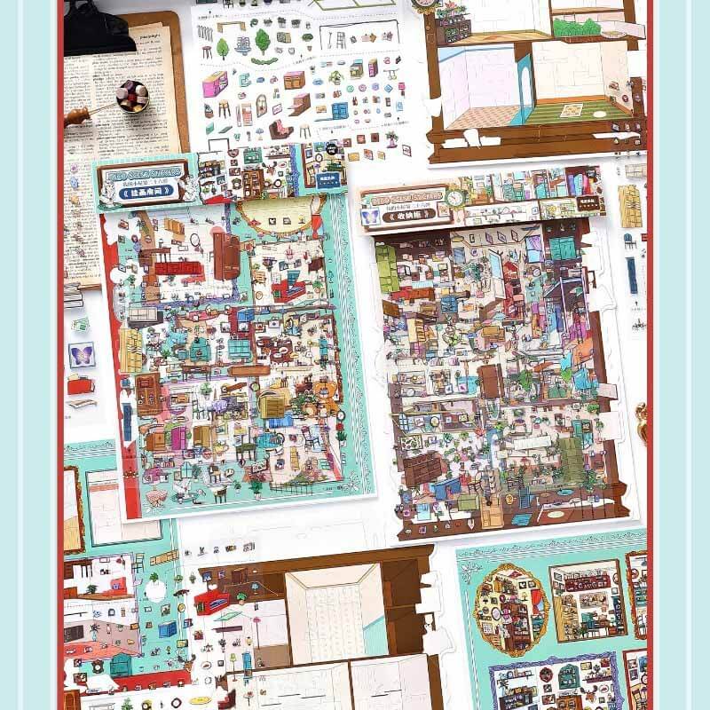Storage Aesthetic DIY 3D Scene Stickers 2 Cute Scenes(L)