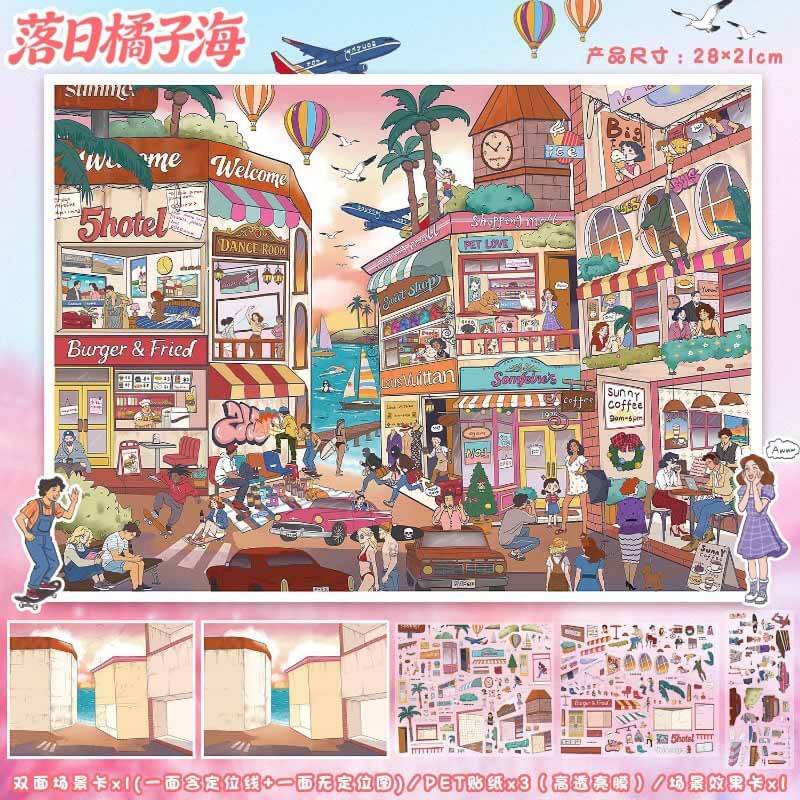 Sunlit Coast DIY 3D Scene Stickers 2 Cute Scenes(L)