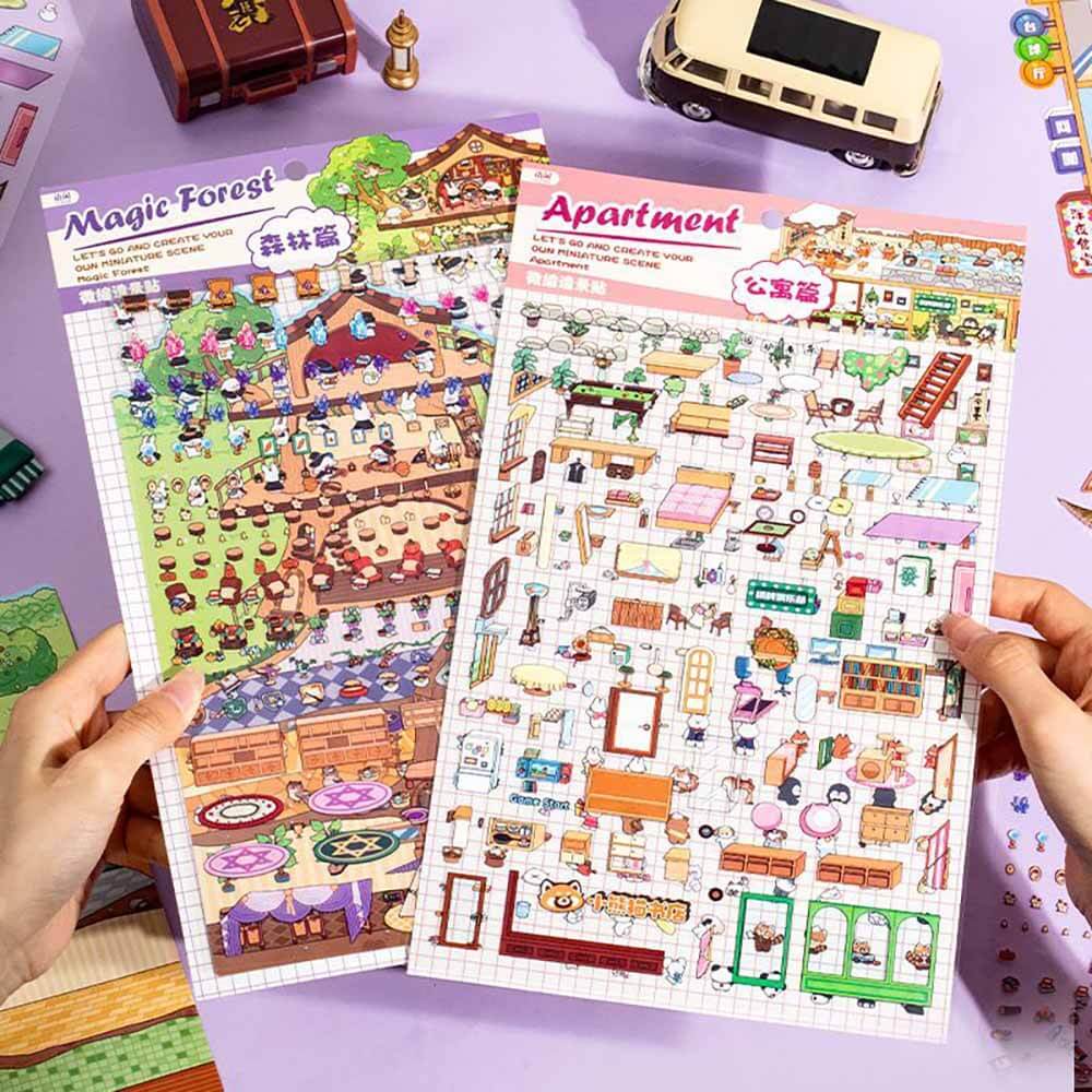 Apartment Theme DIY 3D Scene Stickers - 2 Cute Miniature Scenes