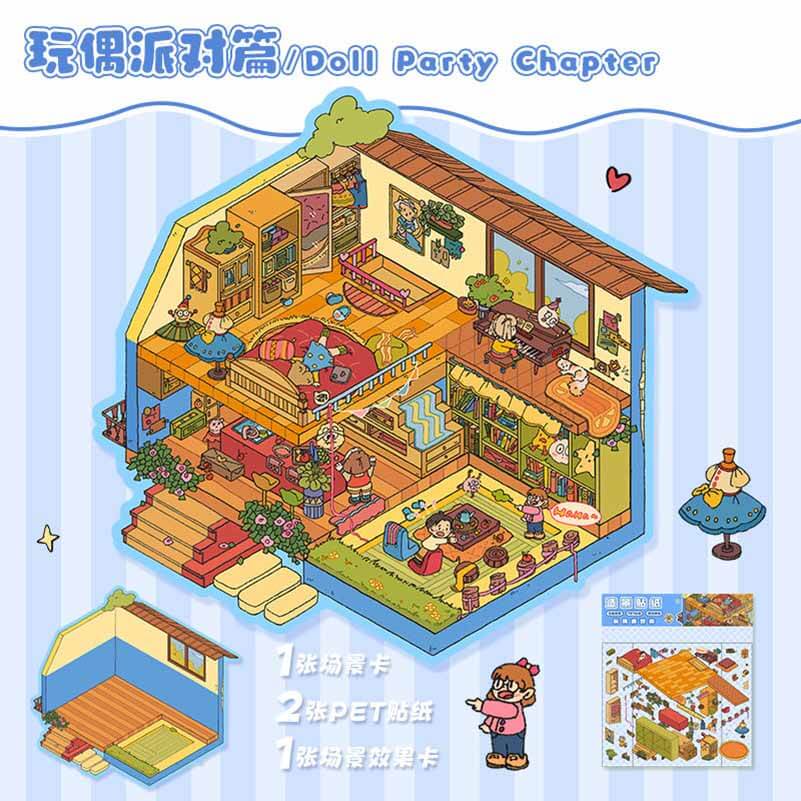 Doll Party DIY 3D Scene Stickers 2 Lovely Miniature Scenes(L)