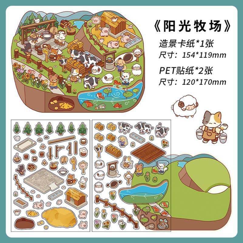 Farm Orchard DIY 3D Scene Stickers - 4 Cute Miniature Scenes
