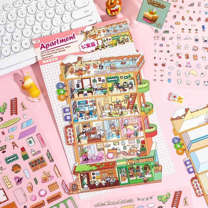 Apartment Theme DIY 3D Scene Stickers - 2 Cute Miniature Scenes