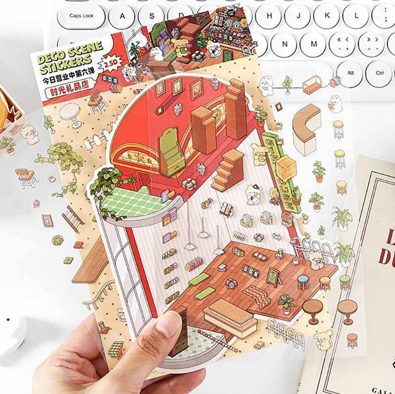 Fantasy Gift Shop DIY 3D Scene Stickers 4 Cute Miniature Scenes(S)
