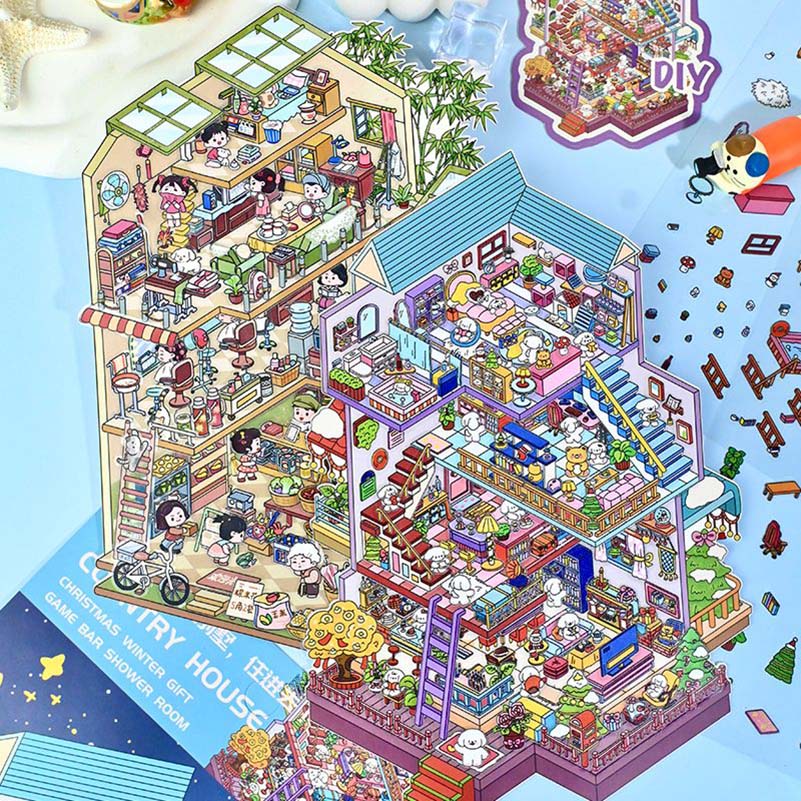 Time Apartment Scene Stickers 2 Cute Miniature Scenes(L)