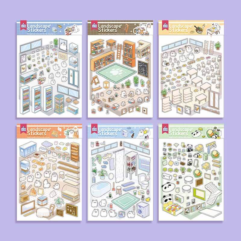 Cute Animal Home DIY 3D Scene Stickers 6 Cute Miniature Scenes(S)