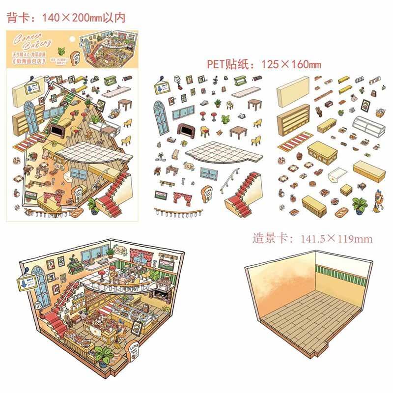Romantic Street Corner DIY 3D Scene Stickers Cute Miniature Scenes