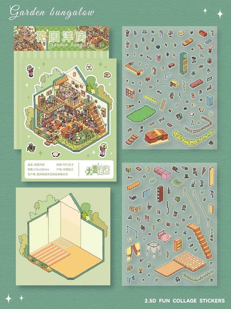 Introvert’s Paradis DIY 3D Scene Stickers 5 Cute Miniature Scenes(M)