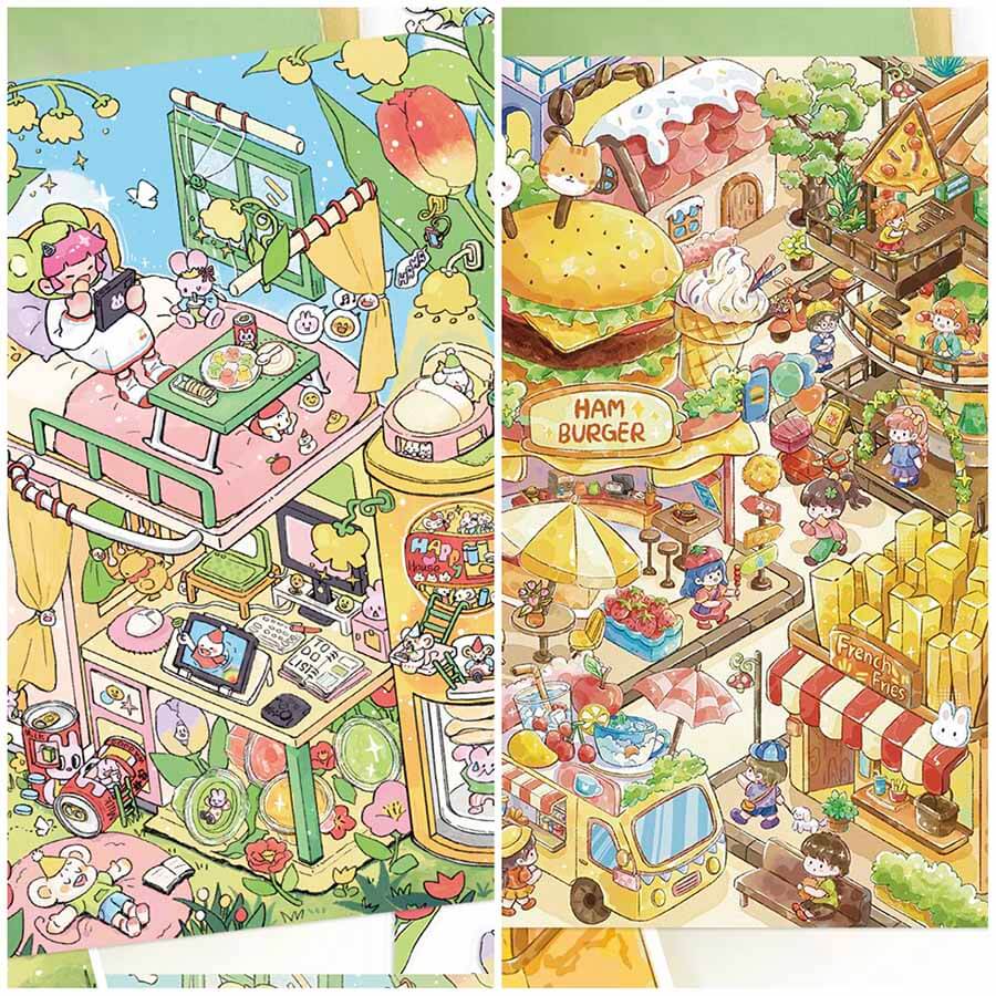 Cozy Foodie Village DIY 3D Scene Stickers Cute Scenes(L)