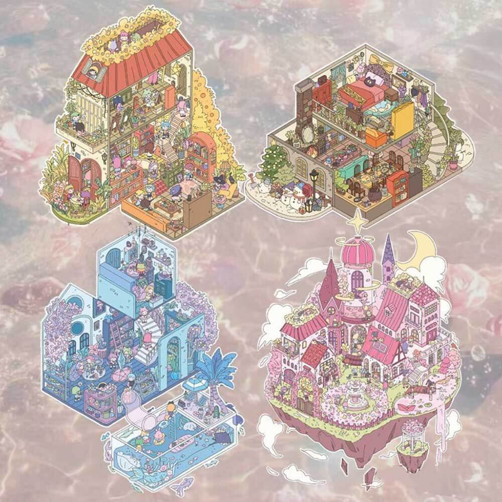 Different Seasons DIY 3D Scene Stickers 4 Cute Miniature Scenes(L)