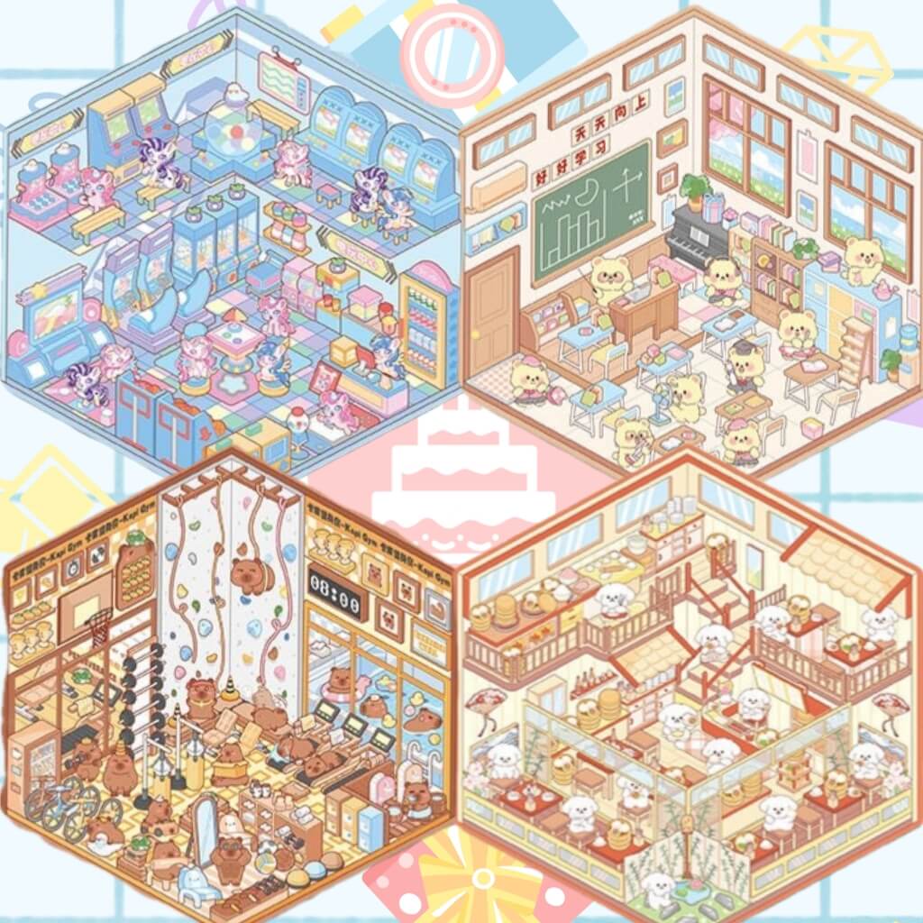 Whimsical Critter Town DIY 3D Sticker Collection 4 Cute Miniature Scenes(S)