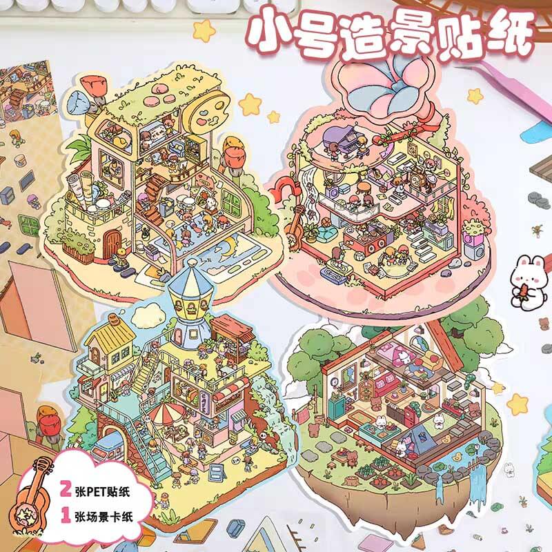 Autocollants 3D DIY pour atelier de musique - 4 scènes miniatures mignonnes