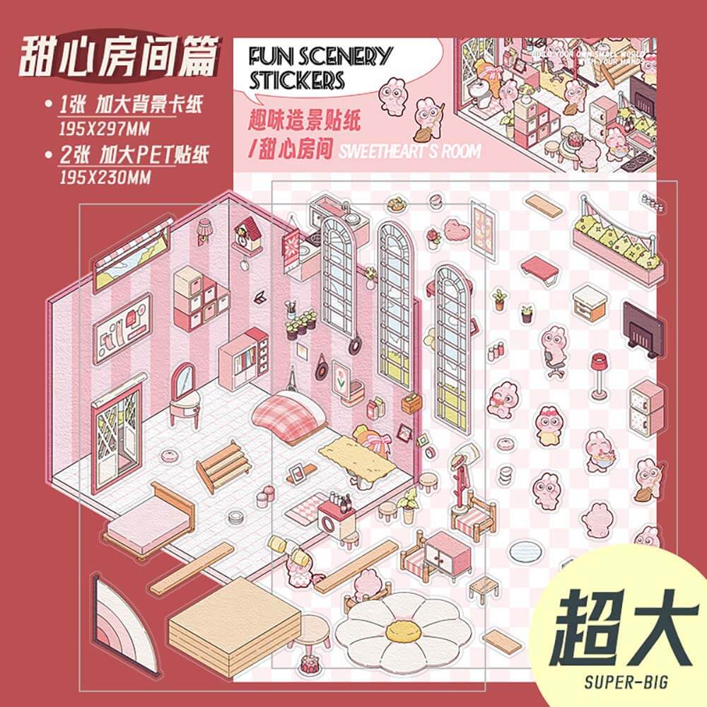 Urban Life DIY 3D Scene Stickers 4 Cute Miniature Scenes(L)