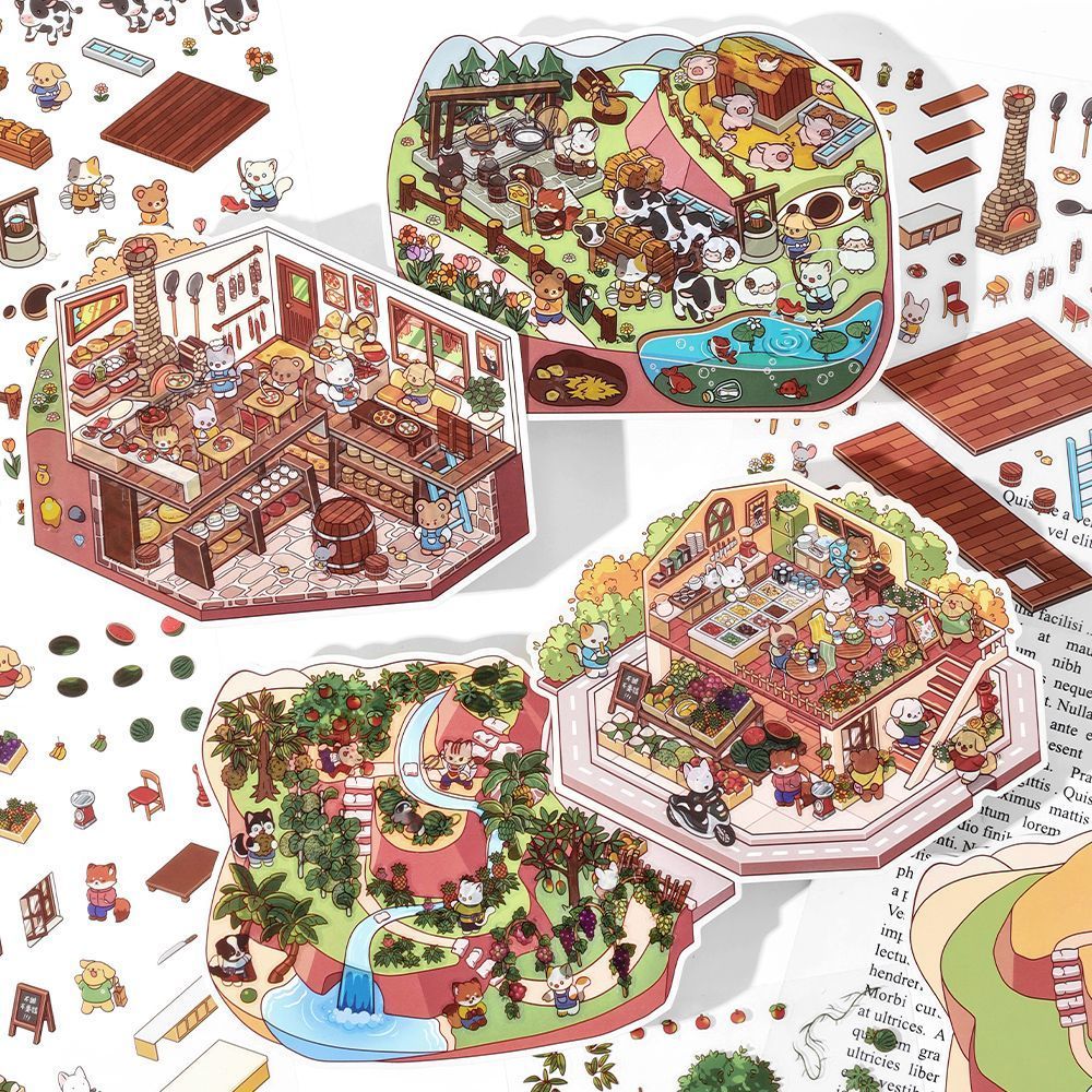 Farm Orchard DIY 3D Scene Stickers 4 Cute Miniature Scenes(S)