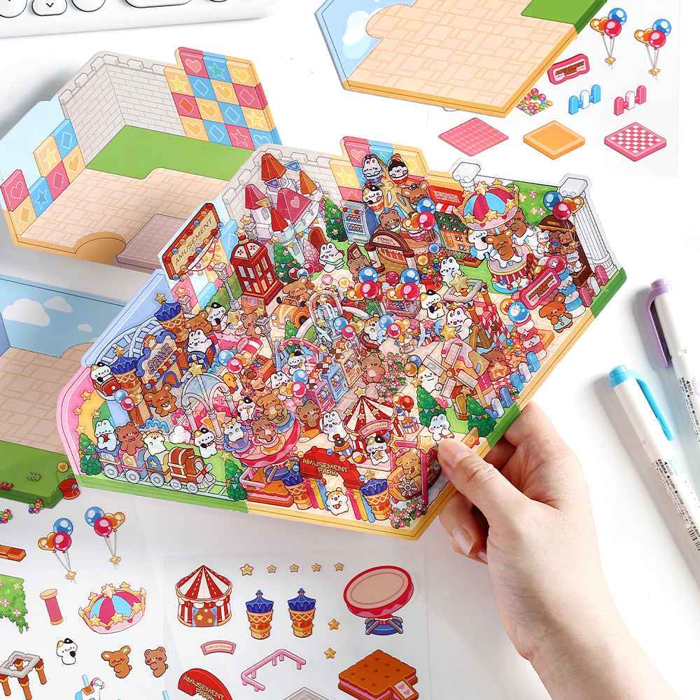 Happy Park DIY 3D Scene Stickers - 4 Cute Miniature Scenes
