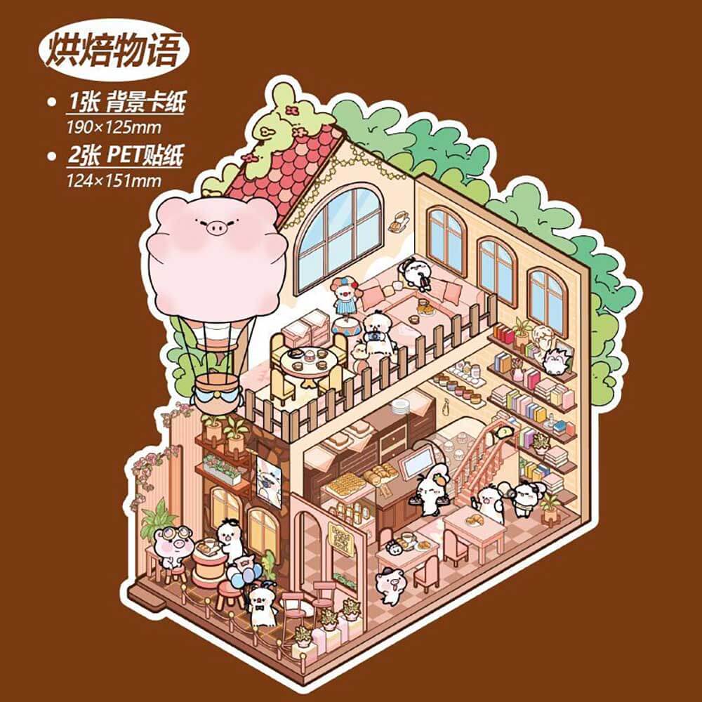 Autocollants de scène 3D DIY Cute Store 2.0 : 4 scènes miniatures mignonnes
