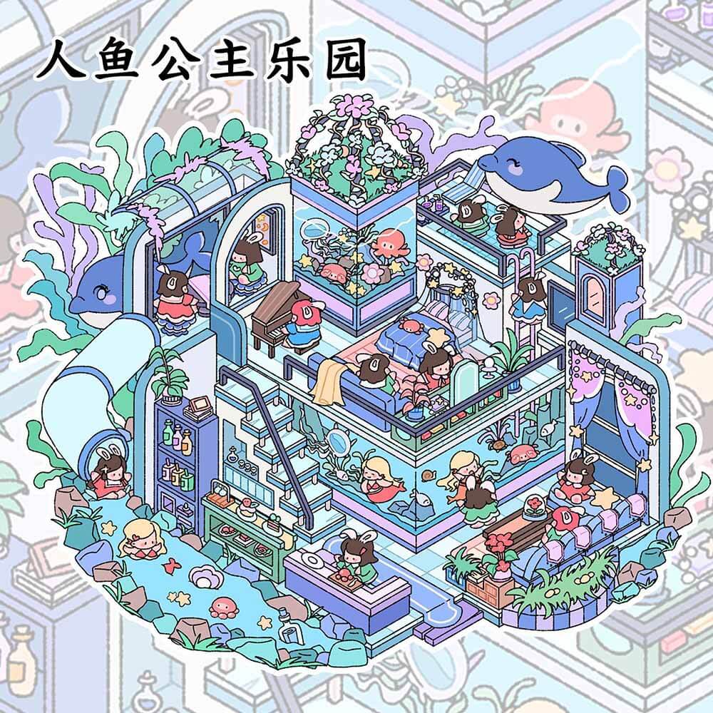 Dessert Museum DIY 3D Scene Stickers 4 Cute Miniature Scenes(L)