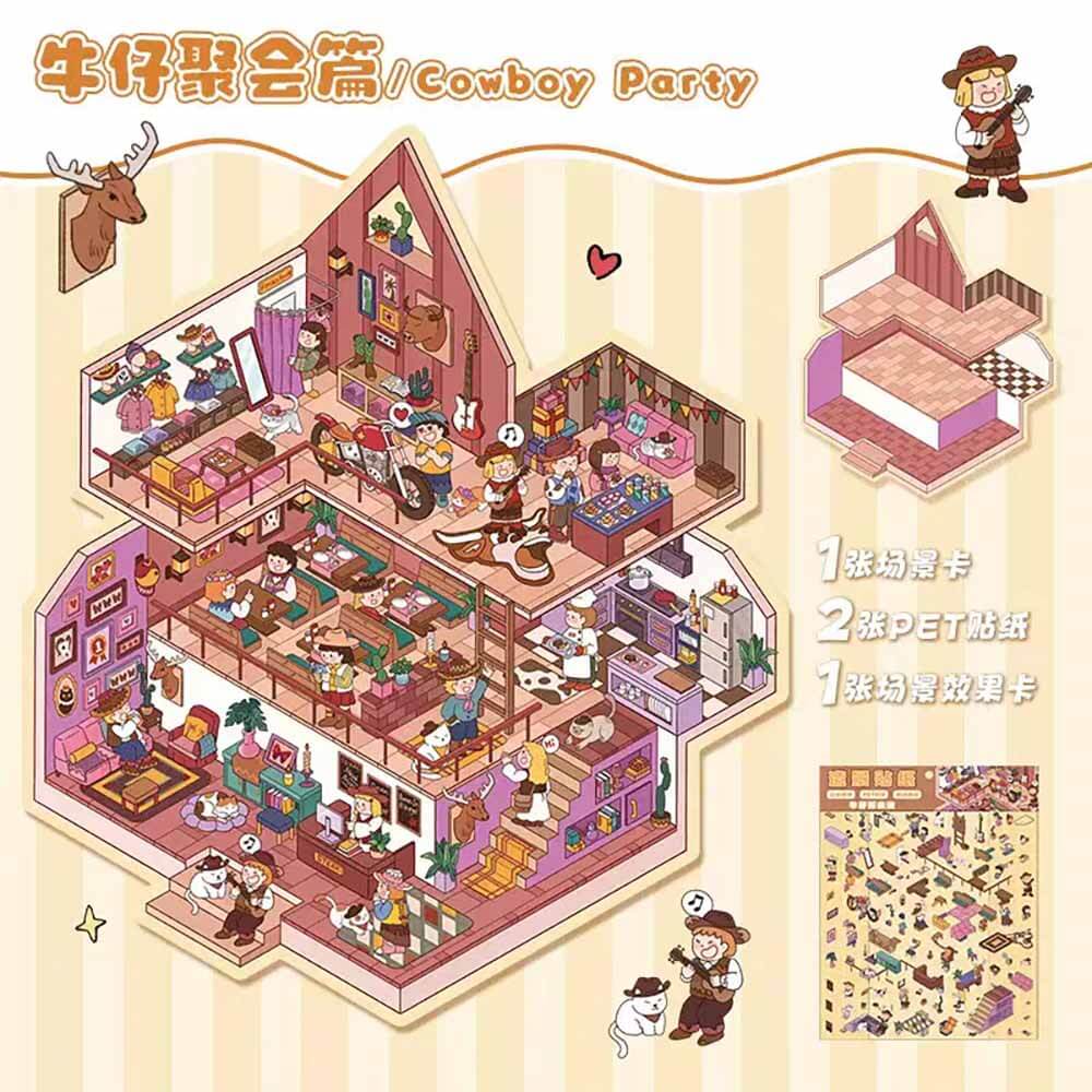 Multi-Story Villa DIY 3D Scene Stickers 2 Cute Miniature Scenes(L)