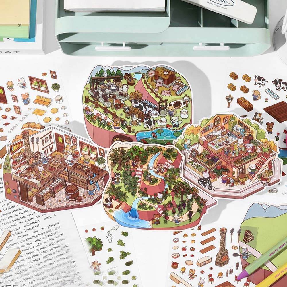 Farm Orchard DIY 3D Scene Stickers 4 Cute Miniature Scenes(S)