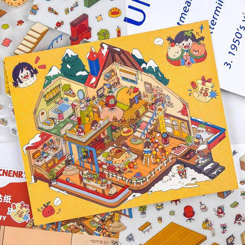 Fantasy Gathering DIY 3D Scene Stickers 5 Cute Miniature Scenes(L)