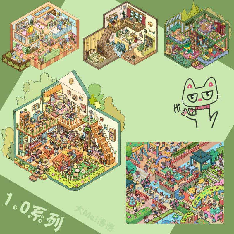 Introvert’s Paradis DIY 3D Scene Stickers 5 Cute Miniature Scenes(M)