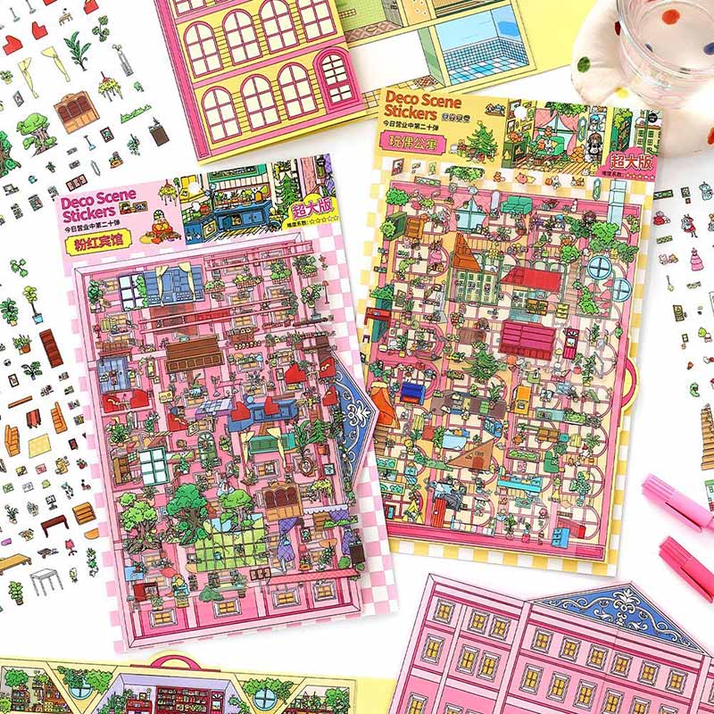 Stylish Apartment DIY 3D Scene Stickers 2 Cute Miniature Scenes (L)