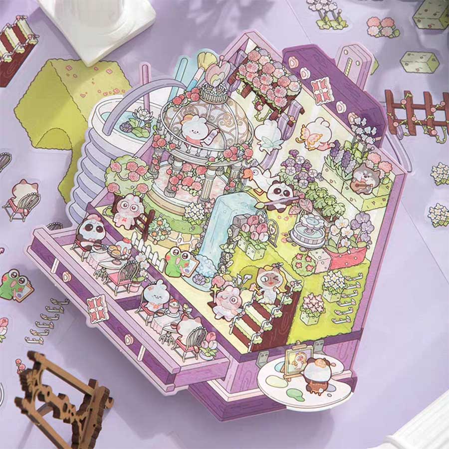 Autocollants 3D DIY Boule de Cristal - 4 Scènes Miniatures Adorables