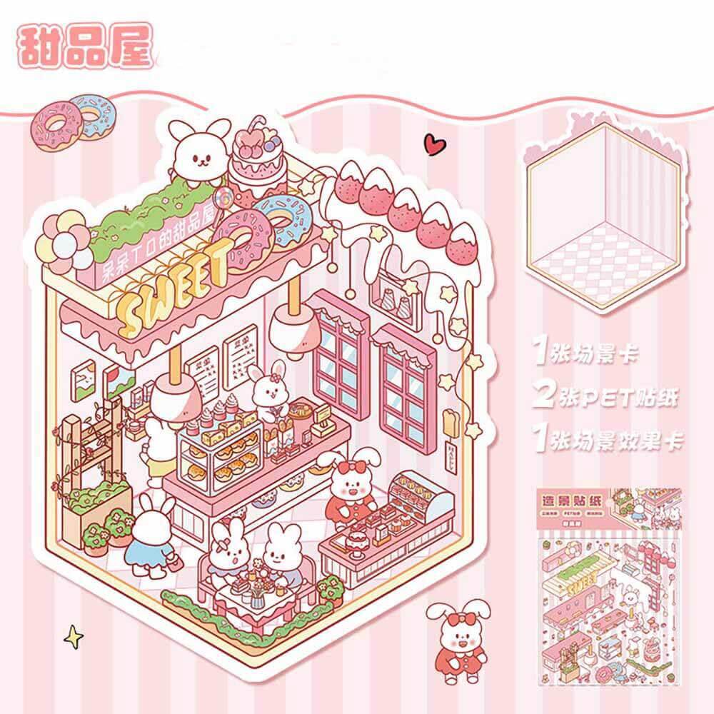 Autocollants 3D DIY Furry Friends Tycoon : 4 scènes miniatures mignonnes