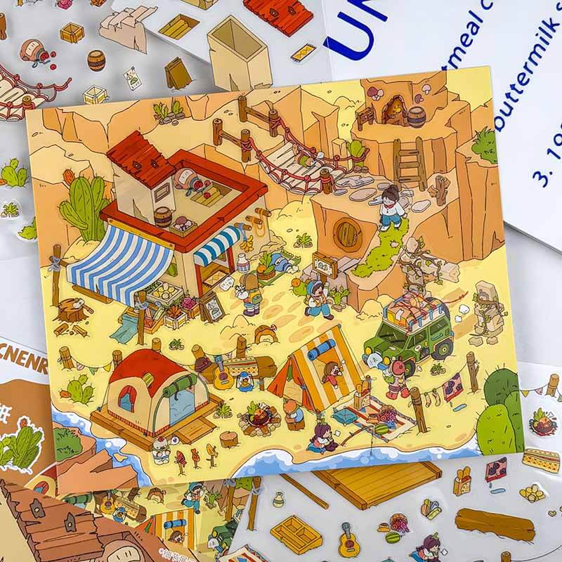 Fantasy Gathering DIY 3D Scene Stickers 5 Cute Miniature Scenes(L)