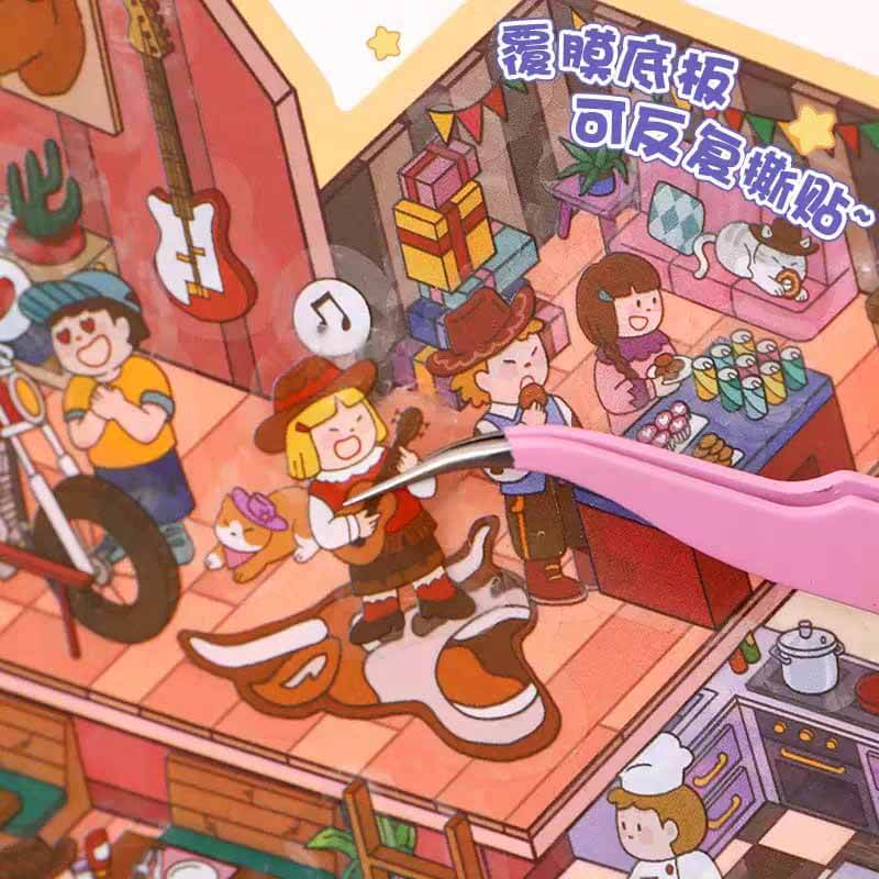 Multi-Story Villa DIY 3D Scene Stickers 2 Cute Miniature Scenes(L)