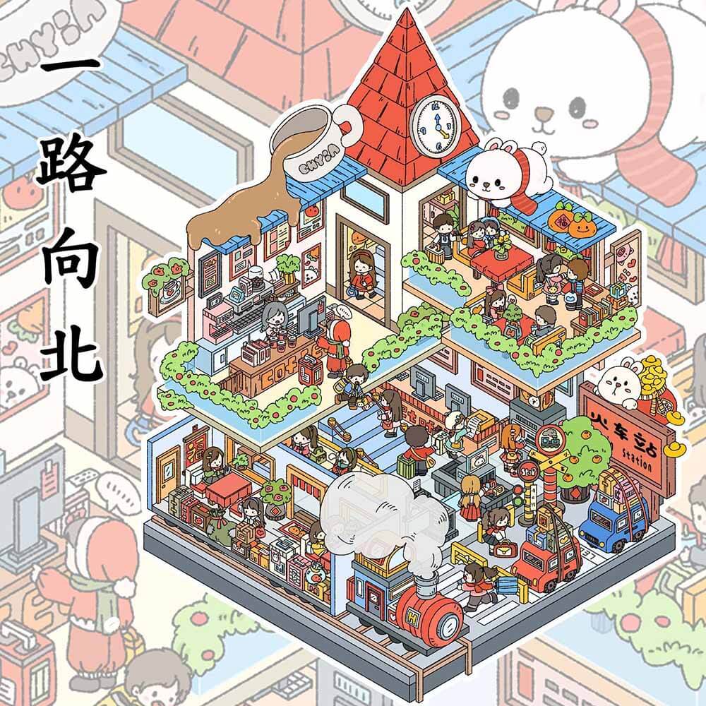 Dessert Museum DIY 3D Scene Stickers 4 Cute Miniature Scenes(L)