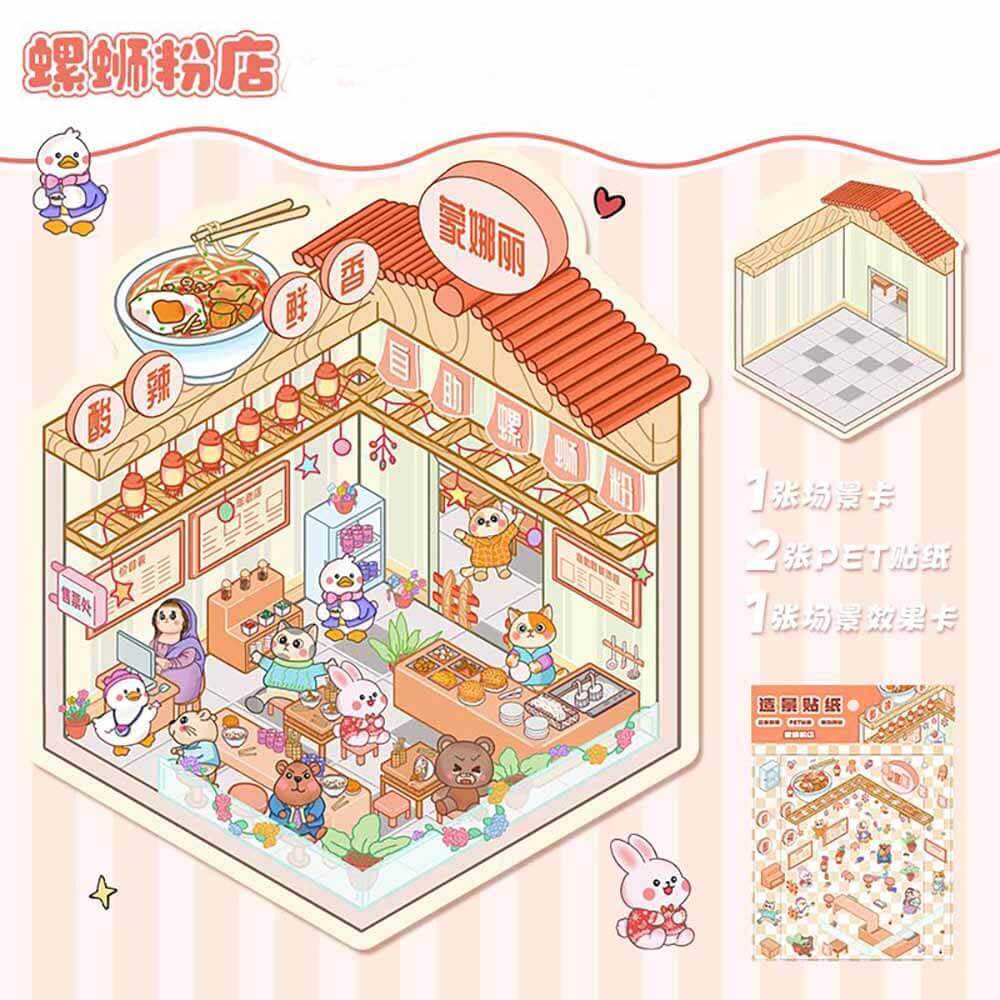Autocollants 3D DIY Furry Friends Tycoon : 4 scènes miniatures mignonnes