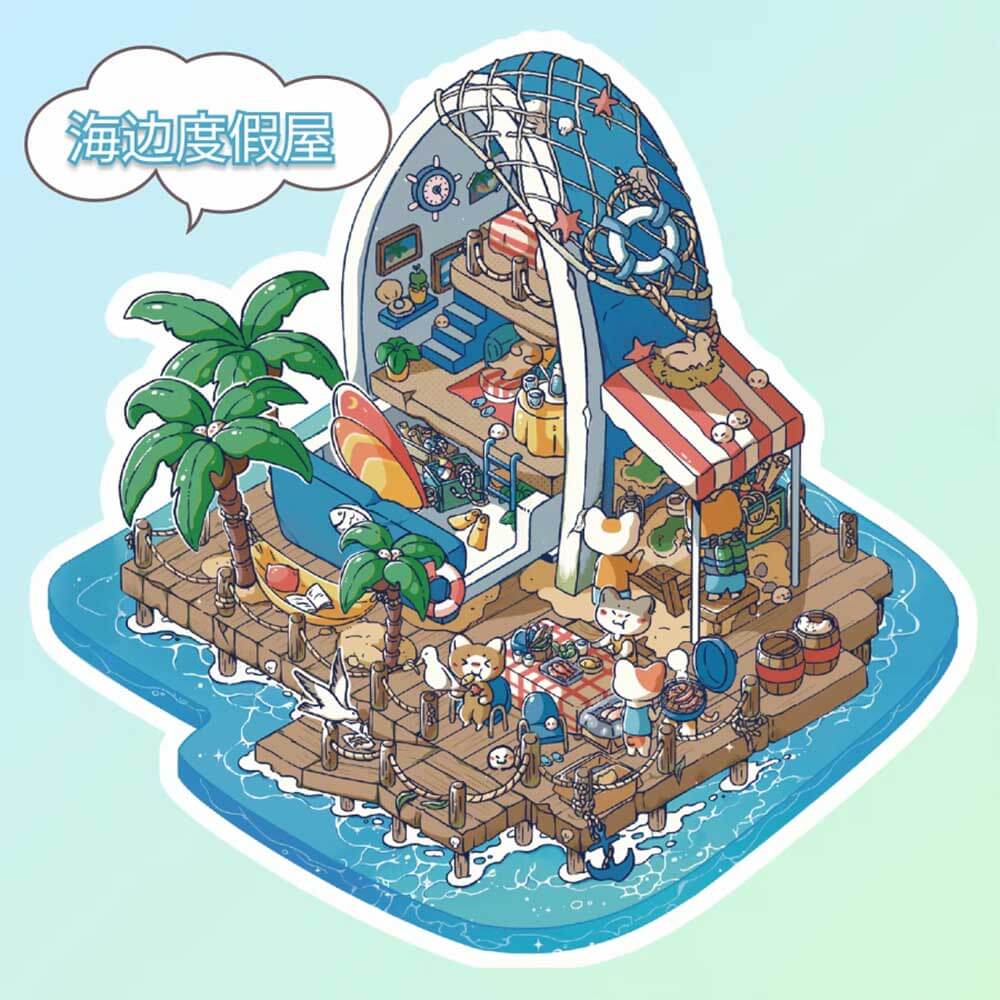 Autocollants 3D DIY Meow Cottage - 5 adorables scènes miniatures