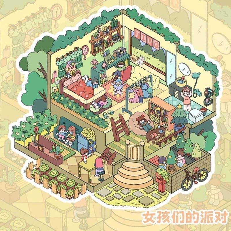 Party House DIY 3D Scene Stickers 4 Cute Miniature Scenes(S)