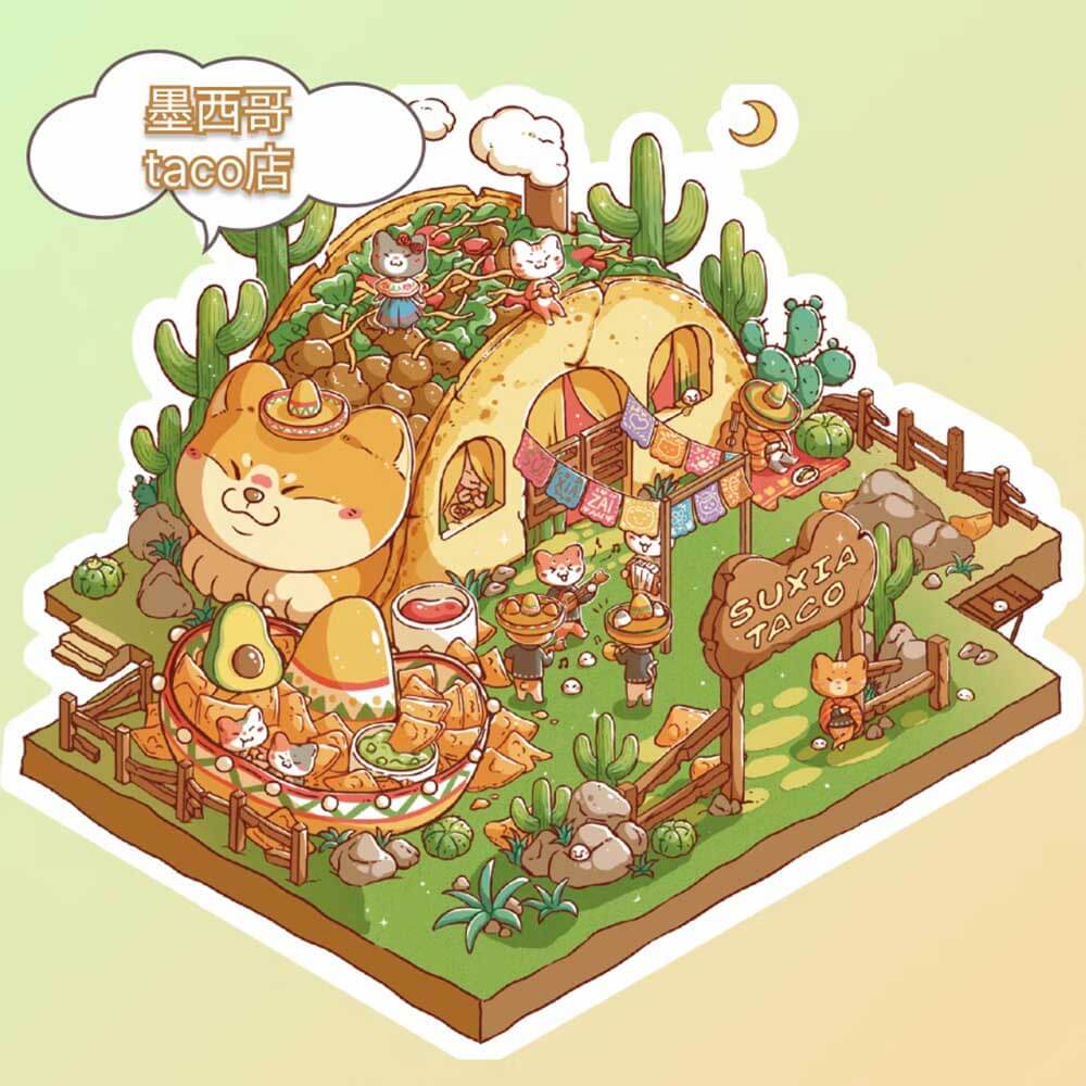 Autocollants 3D DIY Meow Cottage - 5 adorables scènes miniatures