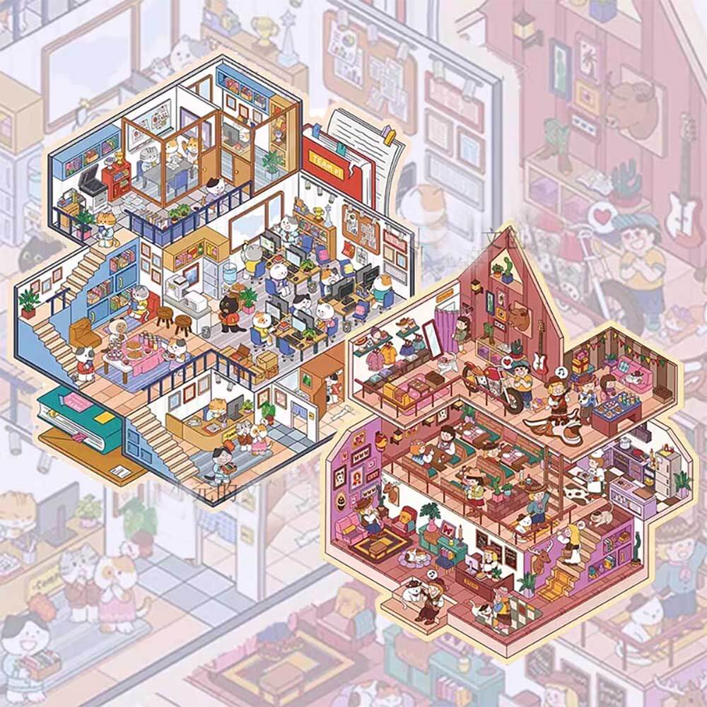 Multi-Story Villa DIY 3D Scene Stickers 2 Cute Miniature Scenes(L)