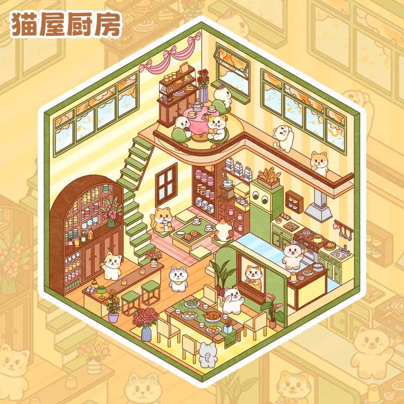 Kitty Casa Suite DIY 3D Scene Stickers 4 Cute Miniature Scenes(S)