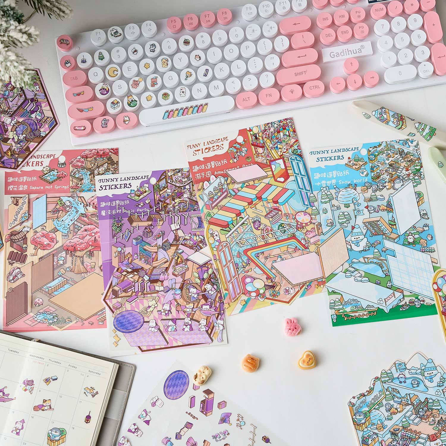 Magic Party Collection Scene Stickers - 4 Cute Miniature Scenes(S)