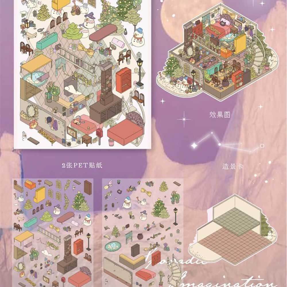 Different Seasons DIY 3D Scene Stickers 4 Cute Miniature Scenes(L)