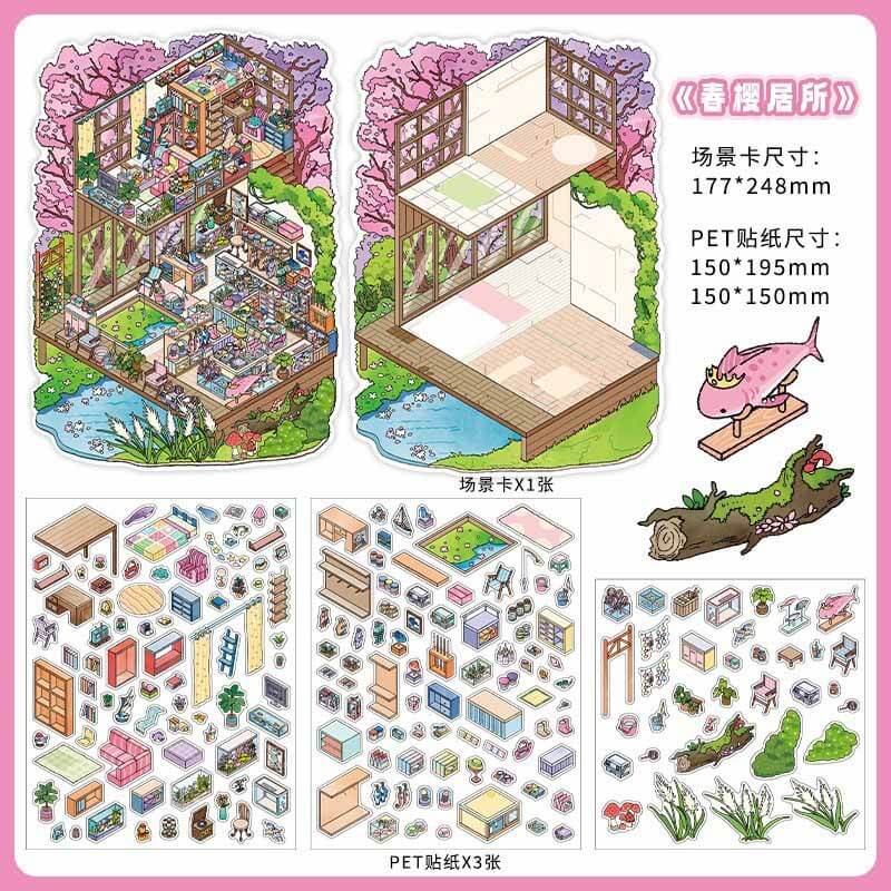 Seasonal Retreat DIY 3D Sticker 4 Cute Miniature Scenes(L)