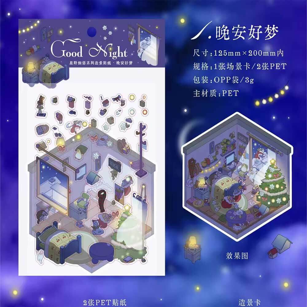 Starry Night Whisper DIY 3D Scene Stickers 4 Cute Miniature Scenes(S)