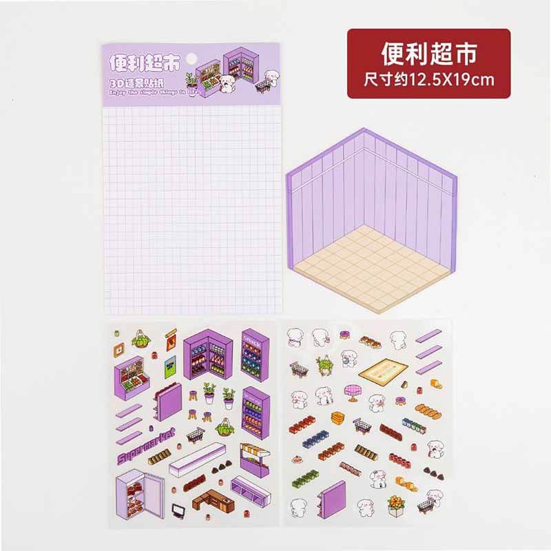 Little Town Tales DIY 3D Scene Stickers 4 Cute Miniature Scenes(S)