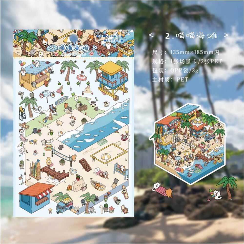 Cat City DIY 3D Scene Stickers - 4 Cute Miniature Scenes(S)