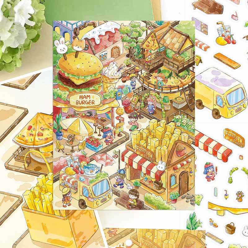 Cozy Foodie Village DIY 3D Scene Stickers Cute Scenes(L)