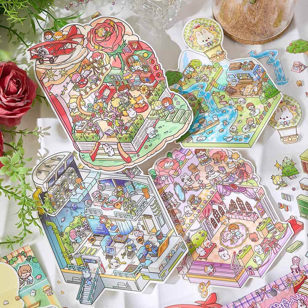 Romance Odyssey DIY 3D Scene Stickers 4 Cute Miniature Scenes(S)