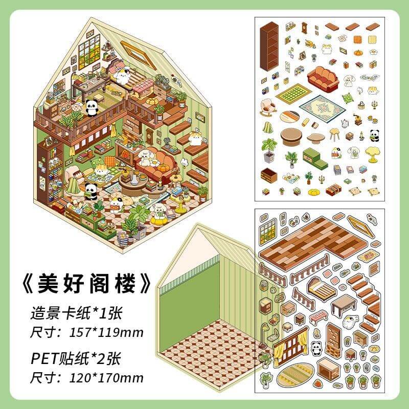 House Landscape DIY 3D Scene Stickers - 4 Cute Miniature Scenes
