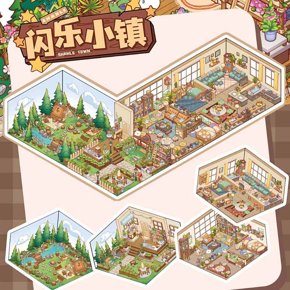 Town Neighbors DIY 3D Scene Stickers 4 Cute Miniature Scenes-Magnetic version(M)