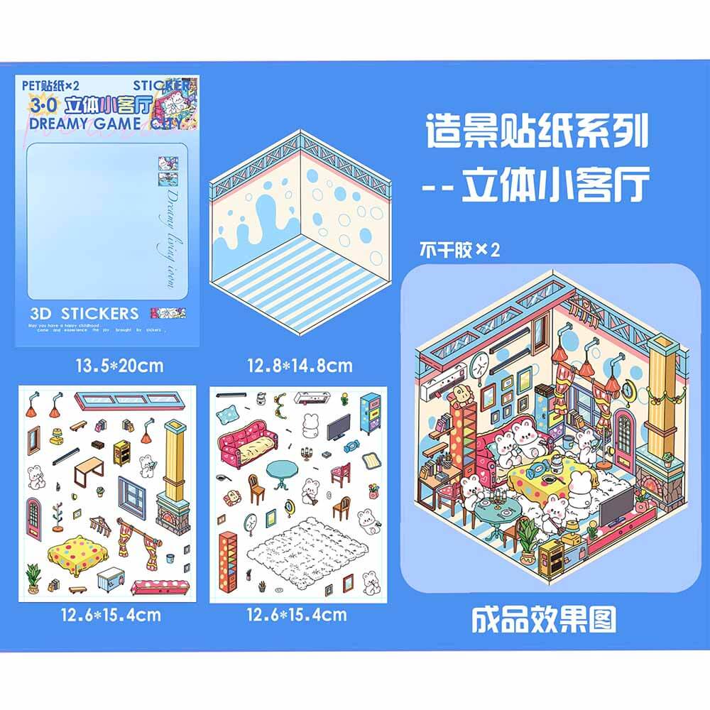 Blush Bunny Home DIY 3D Scene Stickers 4 Cute Miniature Scenes(S)