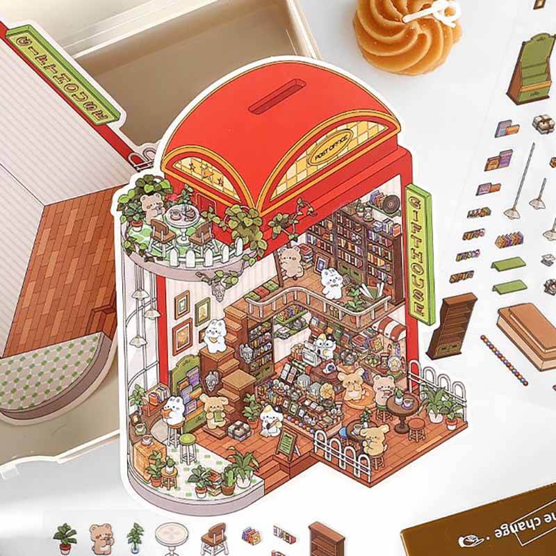 Fantasy Gift Shop DIY 3D Scene Stickers 4 Cute Miniature Scenes(S)