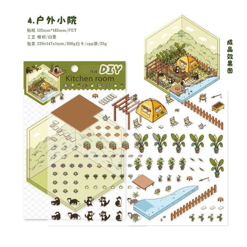 Soft and Warm Breezes DIY 3D Scene Stickers - 4 Cute Miniature Scenes