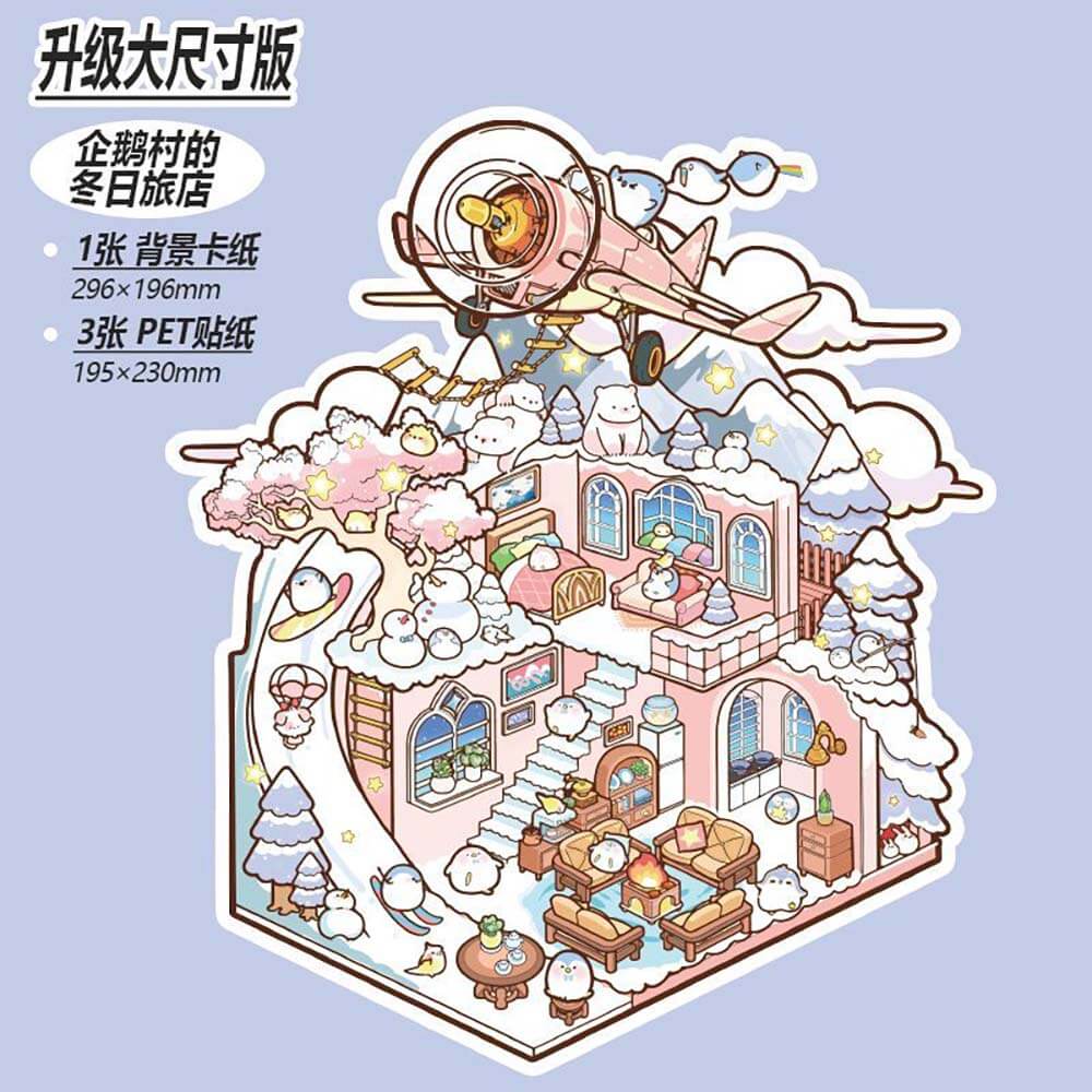 Interesting Landscape DIY 3D Scene Stickers 4 Cute Miniature Scenes(L)